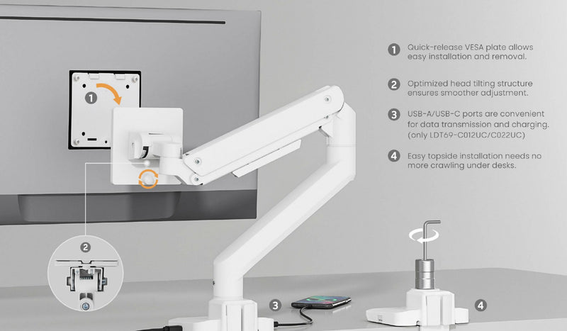Equip 17"-49" Schwerlast-Monitor-Schreibtischhalterung, Weiß