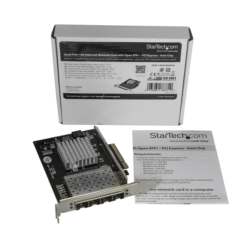 StarTech.com Quad Port 10G SFP+ Netzwerkkarte - Intel XL710 Open SFP+ Converged Adapter - PCIe 10 Gigabit Ethernet Server NIC - 10GbE LWL LAN Karte - Dell PowerEdge HPE ProLiant
