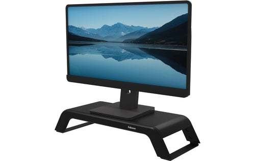 Fellowes Hana Monitor Ständer Bildschirm-Halterungen – schwarz, freistehend, bis zu 27 Zoll, maximal 22,6 kg, manuelle Höhenverstellung, 100016996