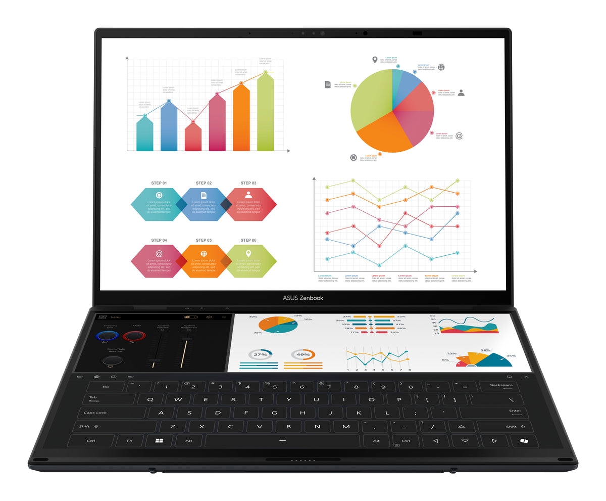 ASUS Zenbook Duo UX8406CA-QL194W Intel Core Ultra 9 285H Hybrid (2-in-1) 35,6 cm (14") Touchscreen WUXGA 32 GB LPDDR5x-SDRAM 1 TB SSD Wi-Fi 7 (802.11be) Windows 11 Home Grau QWERTZ Deutsch