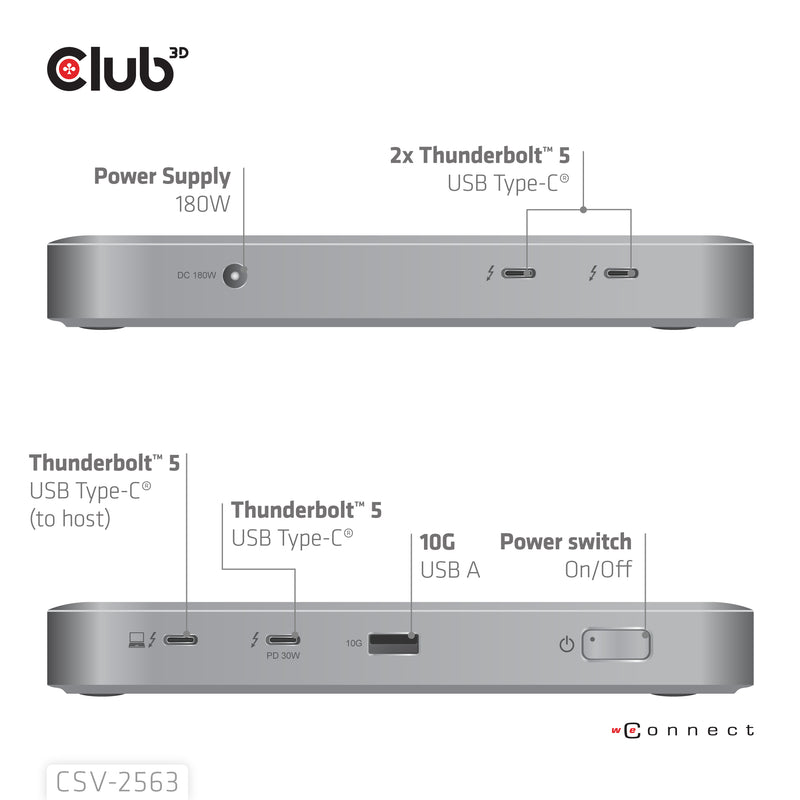 CLUB3D CSV-2563 5-1 Thunderbolt™ 5 Hub Triple video 5K60Hz Thunderbolt™ Share Certifi ed 180W