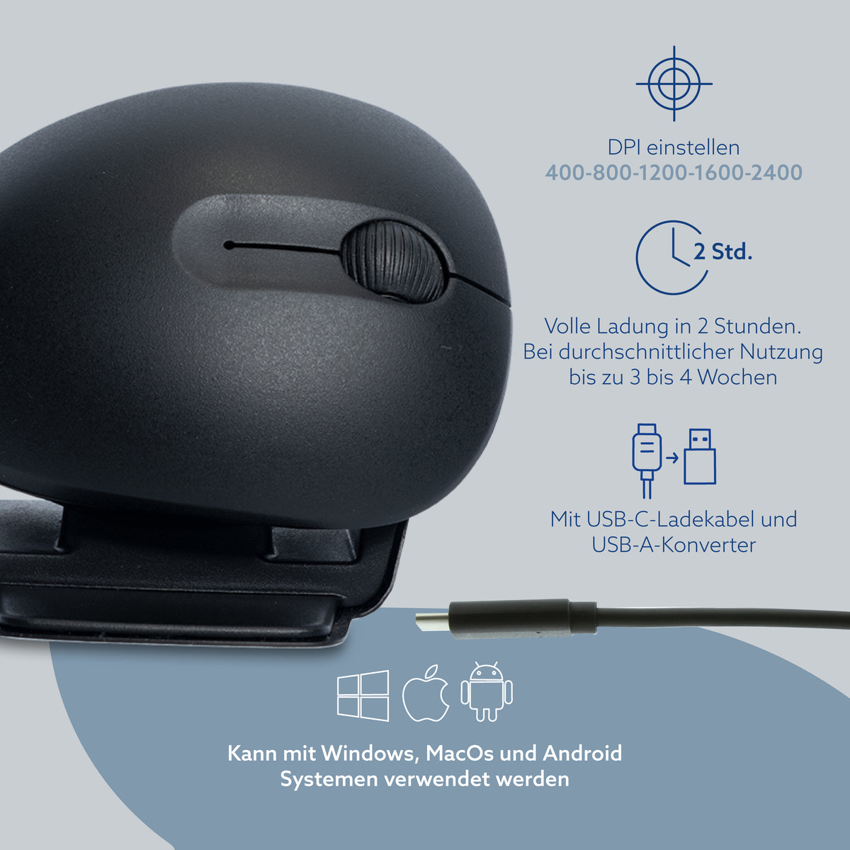 R-Go Tools Ergonomische Maus R-Go Twister mit Pausensoftware, beidhändige Maus, faltbar, Bluetooth und kabelgebunden