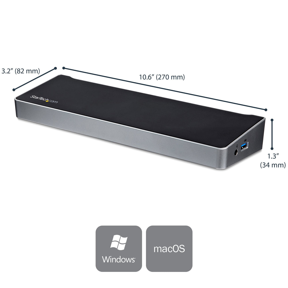 Station d'accueil USB-C 4K StarTech.com, station d'accueil triple moniteur UHD 4K, Mac et Windows, USB-C vers HDMI et DisplayPort, alimentation 60 W, concentrateur USB 5 Gbit/s 5 ports
