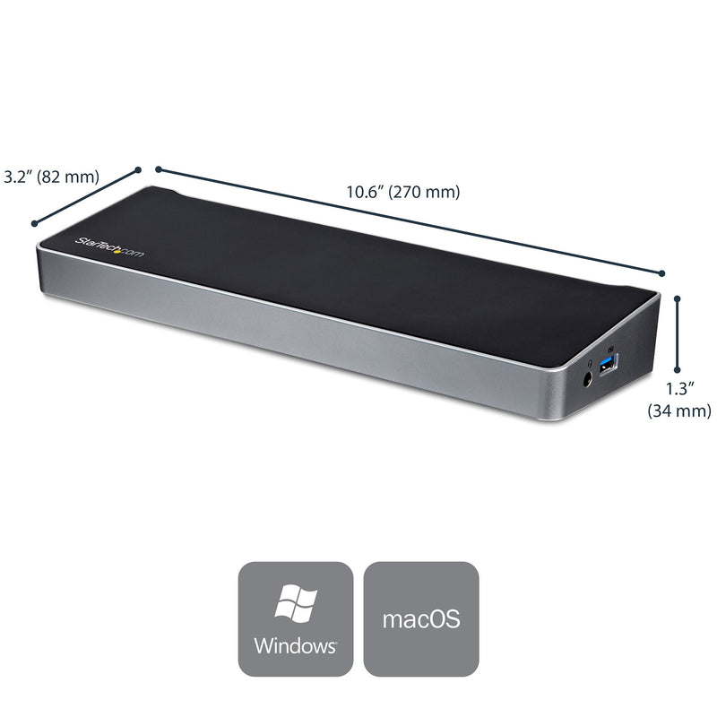 StarTech.com 4K USB-C Dock, Dreifach UHD 4K Monitor Dockingstation, Mac & Windows, USB-C zu HDMI & DisplayPort, 60W Power Delivery, 5x USB 5Gbps Hub