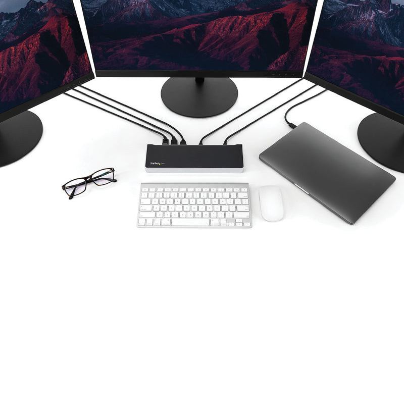 StarTech.com 4K USB-C Dock, Dreifach UHD 4K Monitor Dockingstation, Mac & Windows, USB-C zu HDMI & DisplayPort, 60W Power Delivery, 5x USB 5Gbps Hub