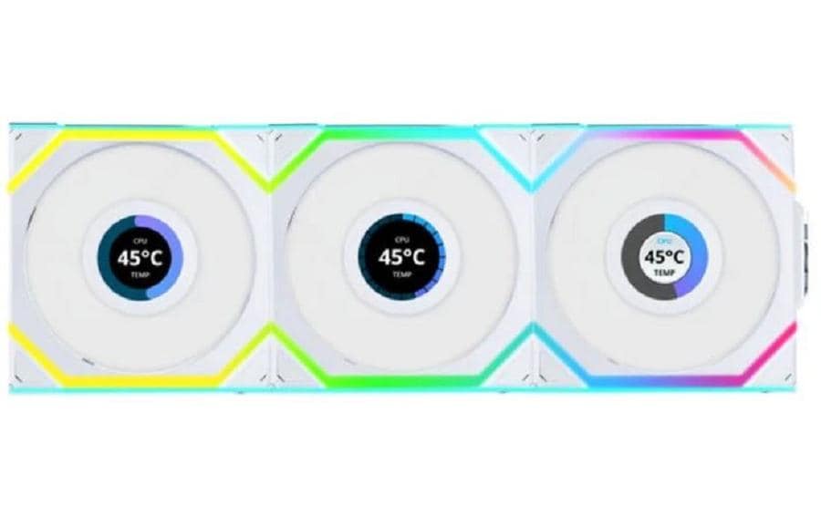 Lian Li UNI FAN SL Wireless LCD Reverse 120mm 51.45 CFM Addressable RGB PWM White 3-Pack