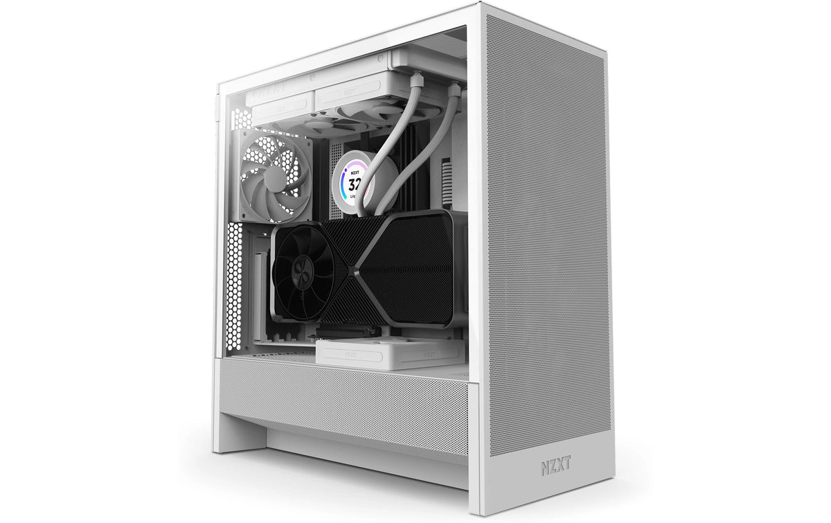 NZXT H5 Flow (2024) ATX Mid Tower White with Tempered Glass Side Panel and USB 3.2 Gen 2x2 Type-C USB 3.2 Gen 1 Type-A