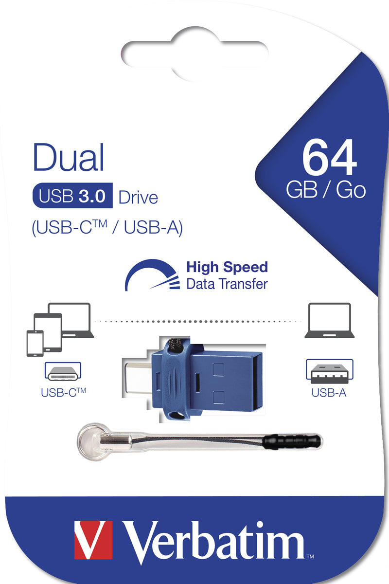Verbatim Dual - USB 3.0-Stick 64 GB - USB-C / USB-A - Blau