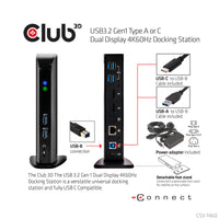 CLUB3D USB3.2 Gen1 Type A or C Dual Display 4K60Hz Docking Station DisplayLink® Certified