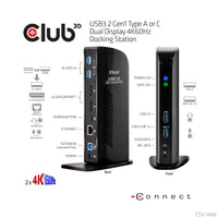 CLUB3D USB3.2 Gen1 Type A or C Dual Display 4K60Hz Docking Station DisplayLink® Certified