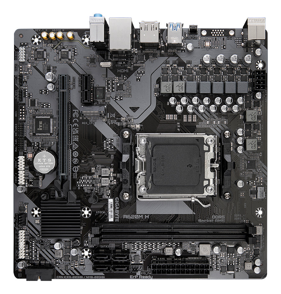 GIGABYTE A620M H Motherboard - Unterstützt AMD Ryzen 8000 CPUs, 5+2+2 Phasen Digital VRM, bis zu 7200MHz DDR5 (OC), 1xPCIe 4.0 M.2, GbE LAN, USB 3.2 Gen 1