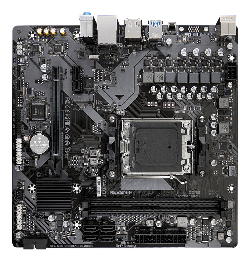 GIGABYTE A620M H Motherboard - Unterstützt AMD Ryzen 8000 CPUs, 5+2+2 Phasen Digital VRM, bis zu 7200MHz DDR5 (OC), 1xPCIe 4.0 M.2, GbE LAN, USB 3.2 Gen 1
