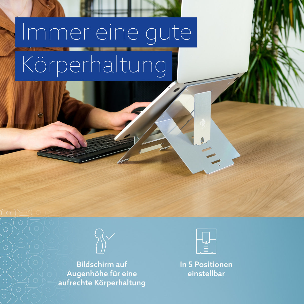 R-Go Tools Laptopständer R-Go Riser Flexible, ergonomisch faltbarer und einstellbarer Laptopständer, Silber