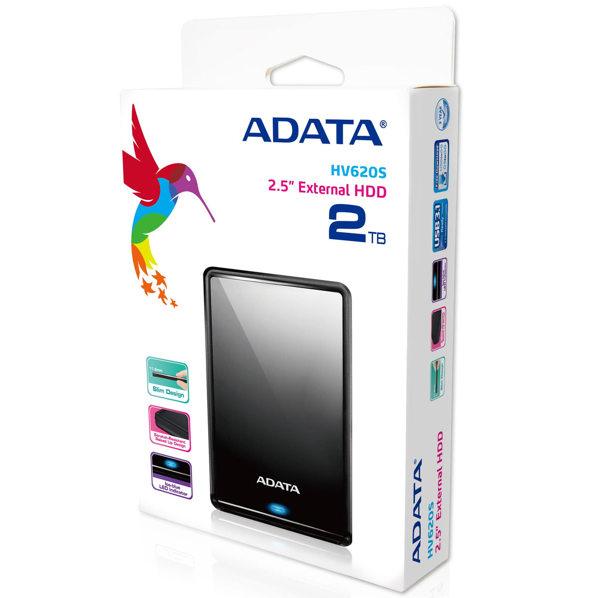ADATA AHV620S-2TU3-CBK Externe Festplatte 2 TB 2.5" Micro-USB B 3.2 Gen 1 (3.1 Gen 1) Schwarz