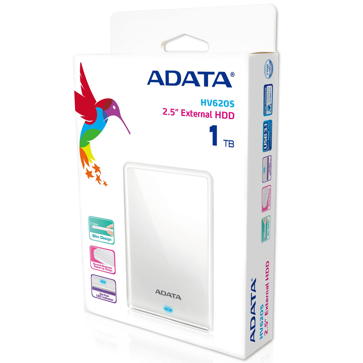 ADATA AHV620S-1TU3-CWH Externe Festplatte 1 TB 2.5" Micro-USB B 3.2 Gen 1 (3.1 Gen 1) Weiß