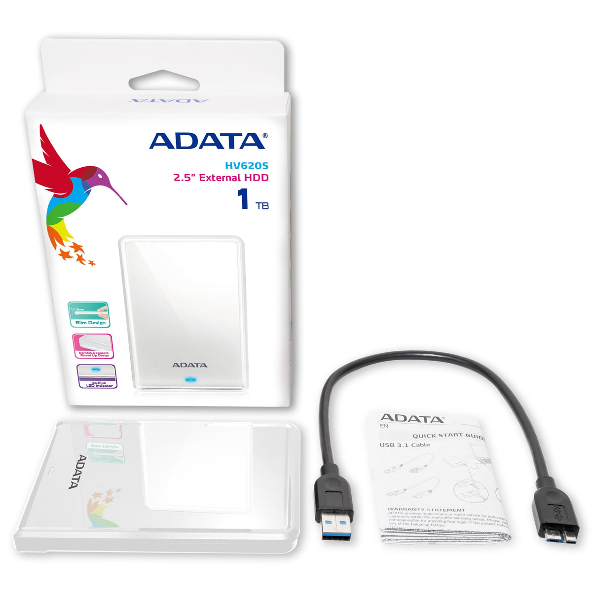 ADATA AHV620S-1TU3-CWH Externe Festplatte 1 TB 2.5" Micro-USB B 3.2 Gen 1 (3.1 Gen 1) Weiß