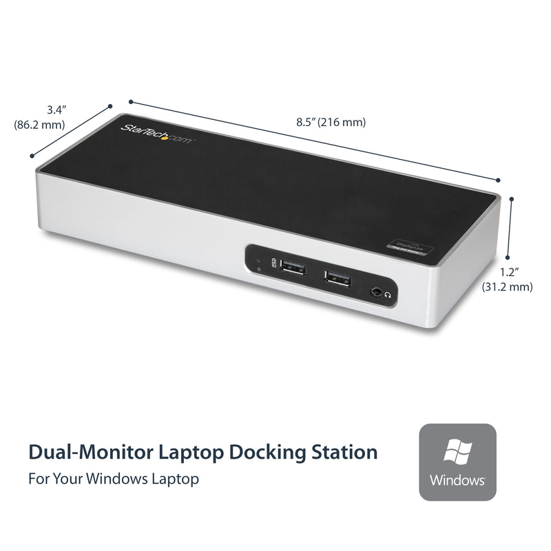 StarTech.com Dual Monitor USB 3.0 Docking Station - Notebook Dockingstation mit HDMI- und DVI/VGA Video - 6 Port USB 3.1 Gen 1 5Gbit/s Multimedia-Hub, GbE, Audio - USB-A - Windows und Mac