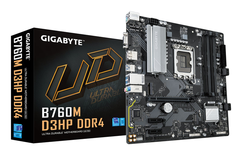 GIGABYTE B760M D3HP DDR4 Motherboard - Unterstützt Intel Core 14. Generation CPUs, 4+1+1 Phasen Digital VRM, bis zu 5333MHz DDR4 (OC), 2xPCIe 4.0 M.2, GbE LAN, USB 3.2 Gen1