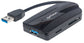 Manhattan 3-Port USB 3.2 Gen 1 Hub mit Card Reader, USB-A-Stecker auf 3 x USB-A Buchse, 5 Gbit/s Datenübertragungsrate; unterstützte Kartenformate MicroSD, SD und MMC, Stromversorgung über USB, schwarz