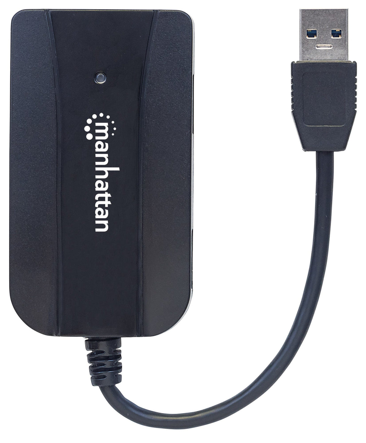 Manhattan 3-Port USB 3.2 Gen 1 Hub mit Card Reader, USB-A-Stecker auf 3 x USB-A Buchse, 5 Gbit/s Datenübertragungsrate; unterstützte Kartenformate MicroSD, SD und MMC, Stromversorgung über USB, schwarz