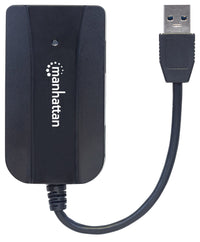 Manhattan 3-Port USB 3.2 Gen 1 Hub mit Card Reader, USB-A-Stecker auf 3 x USB-A Buchse, 5 Gbit/s Datenübertragungsrate; unterstützte Kartenformate MicroSD, SD und MMC, Stromversorgung über USB, schwarz