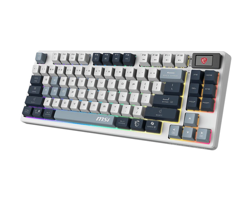 MSI FORGE GK600 TKL WIRELESS SKY Clavier Gaming USB + Bluetooth QWERTY UK Anglais Bleu, Blanc