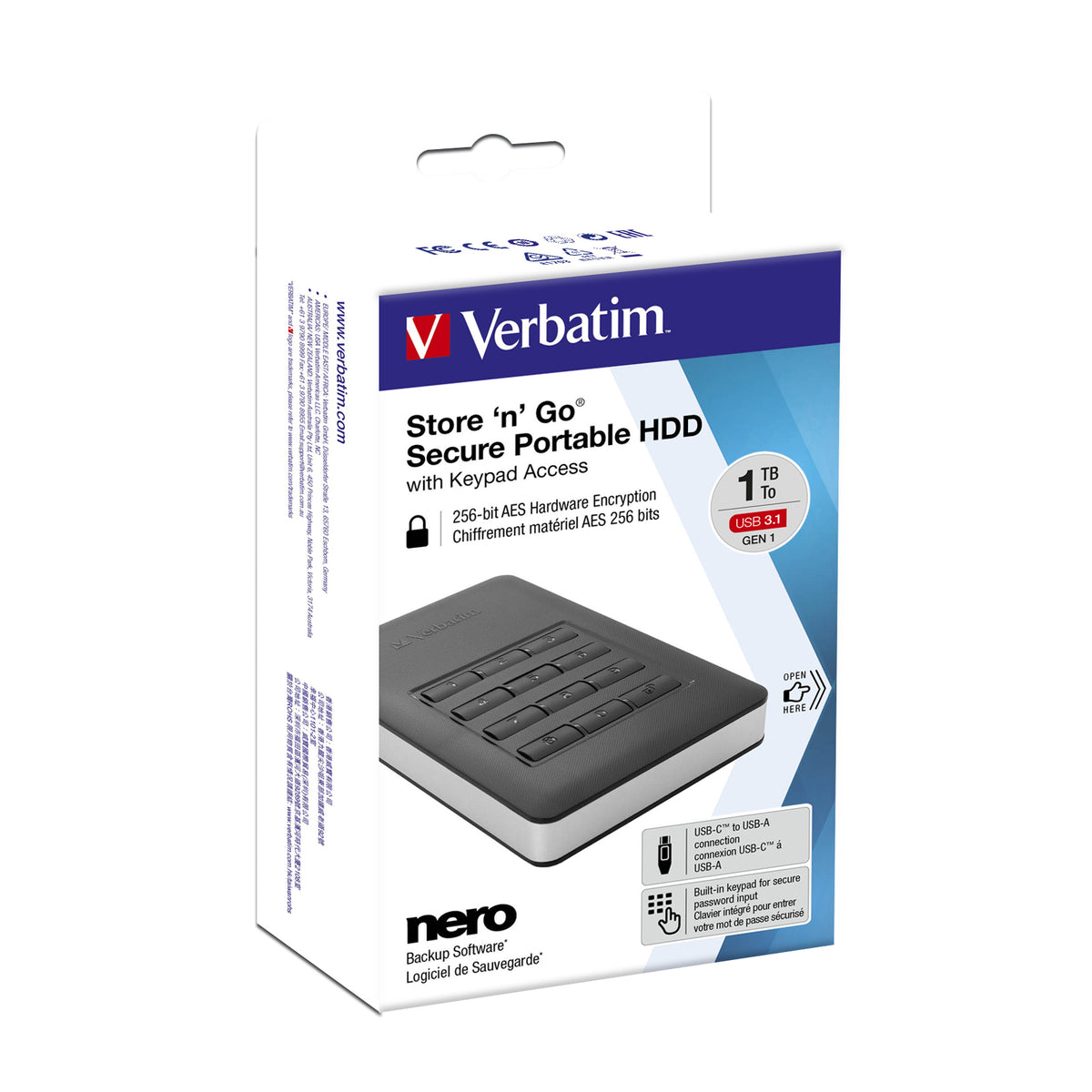 Verbatim Store n Go Secure Portable Festplatte 1 TB mit Code-Zugang