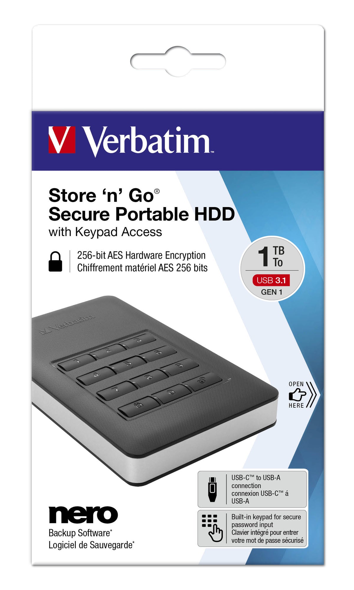 Verbatim Store n Go Secure Portable Festplatte 1 TB mit Code-Zugang