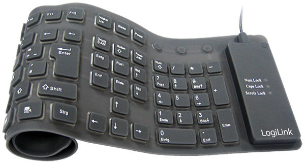 LogiLink Keyboard flexible waterproof Tastatur USB + PS/2 QWERTY Schwarz