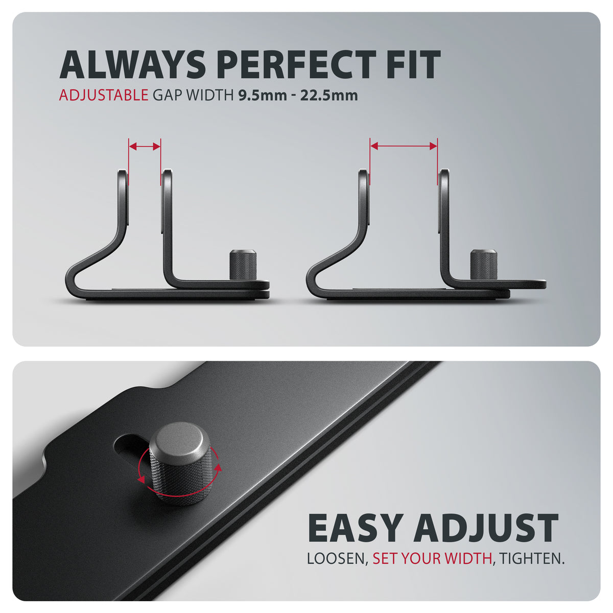 Axagon STND-VB Aluminiumständer für die vertikale Platzierung von Laptops mit einer Größe von 10"–17.3". Einstellbare Schlitzbreite 9.5–25.5 mm. Schwarze Version.