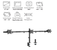 Equip 17"-32" Dreifach schwenkbare Monitor-Schreibtischhalterung
