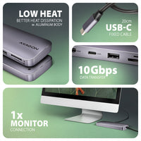 Axagon HMC-6GM2 USB 10Gbps hub USB-A USB-C HDMI M.2 SD/mSD PD 100W USB-C Kabelgebunden USB 3.2 Gen 2 (3.1 Gen 2) Type-C Grau