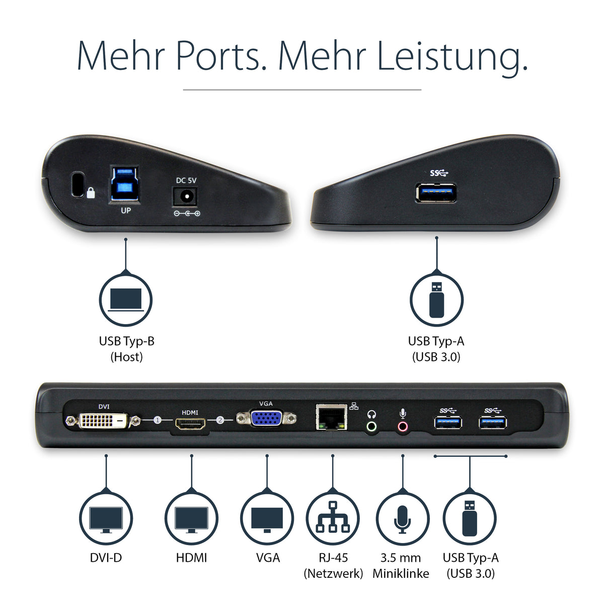 StarTech.com Dual Monitor USB 3.0 Laptop Docking Station mit HDMI/DVI/VGA, 3x USB-A Hub, GbE, Audio, Universal Type-A Dock für Windows/macOS/ChromeOS - TAA Konform