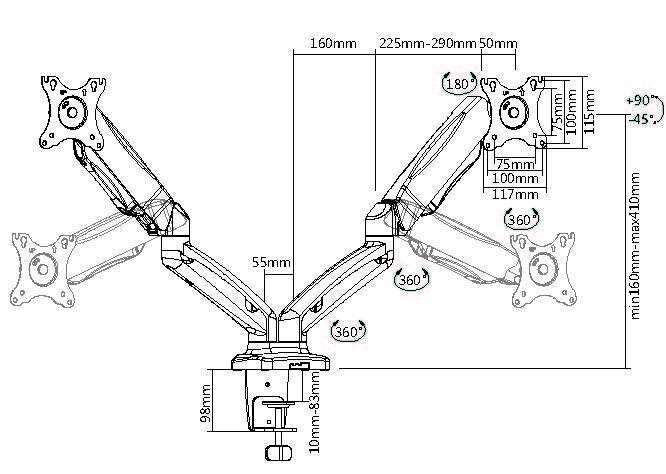 Equip 650121 17”–32” Voll beweglicher Zweifach-Gasfeder-Monitor/LCD-Tischhalter