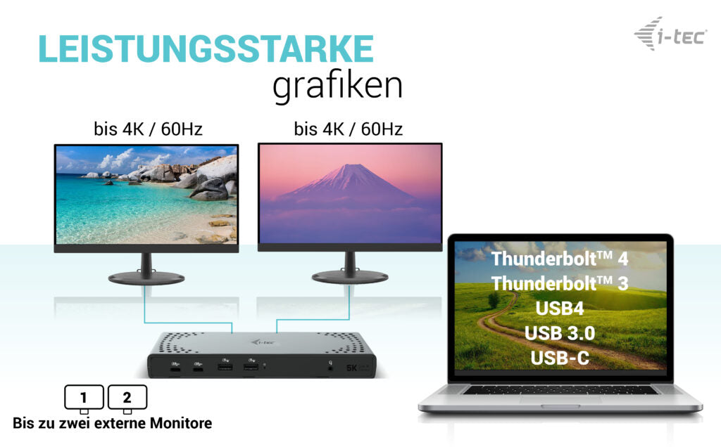i-tec USB 3.0 / USB-C / Thunderbolt 3 Dual Display Docking Station Gen2 + Power Delivery 100W