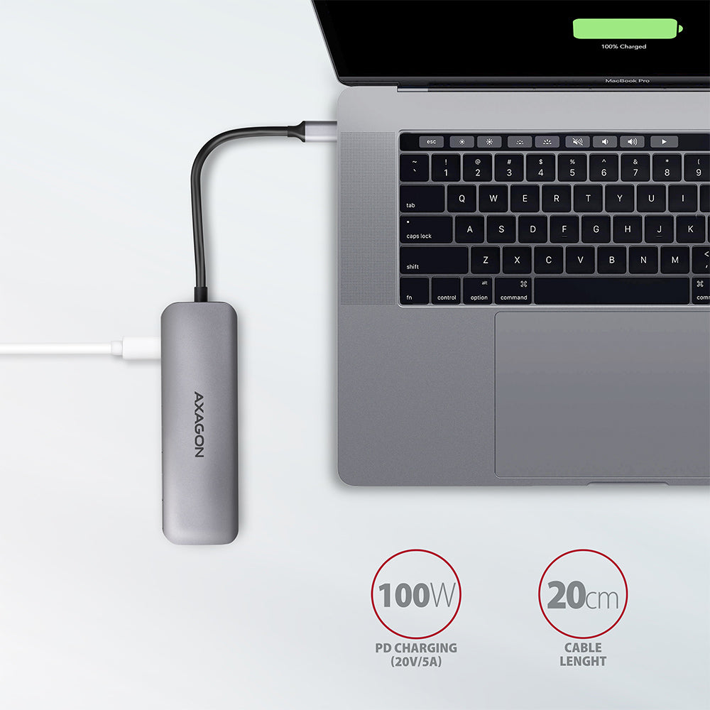 Axagon HMC-5 USB 3.2 Gen 1 hub, 2x USB-A, HDMI, SD/microSD, PD 100W