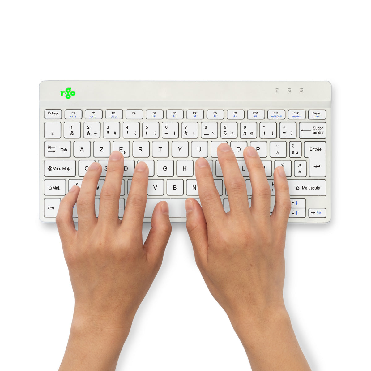 R-Go Tools Ergonomische Tastatur R-Go Compact Break, kompakte Tastatur mit Pausensoftware, AZERTY (FR), Bluetooth, Weiß