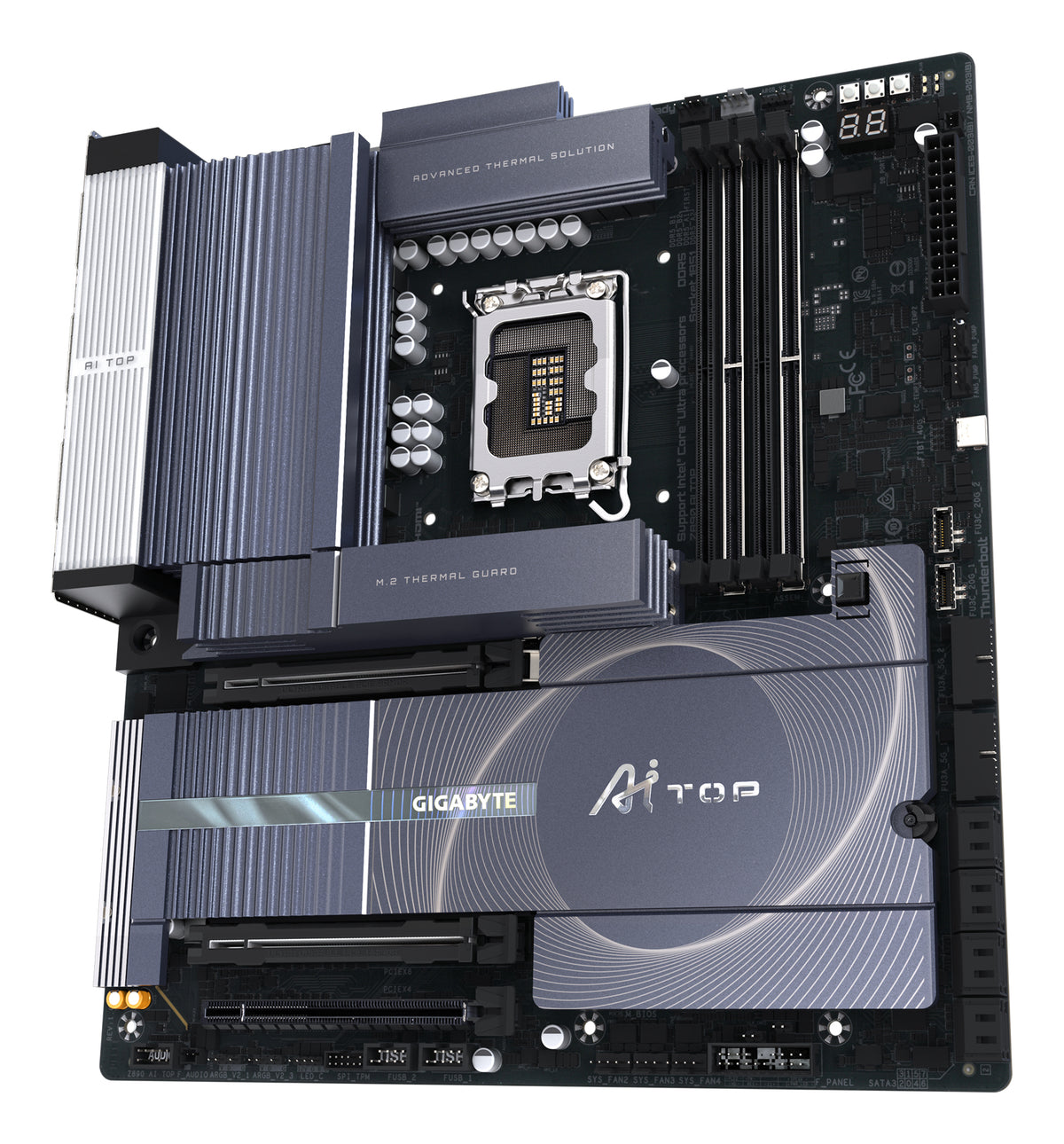 GIGABYTE Z890 AI TOP Mainboard - Intel Core Ultra (Serie 2) CPUs, 16+1+2 Phasen VRM, bis zu 9500 MHz DDR5 (OC), 1xPCIe 5.0 + 3xPCIe 4.0 M.2, Wi-Fi 7, 10 GbE LAN, Thunderbolt 5