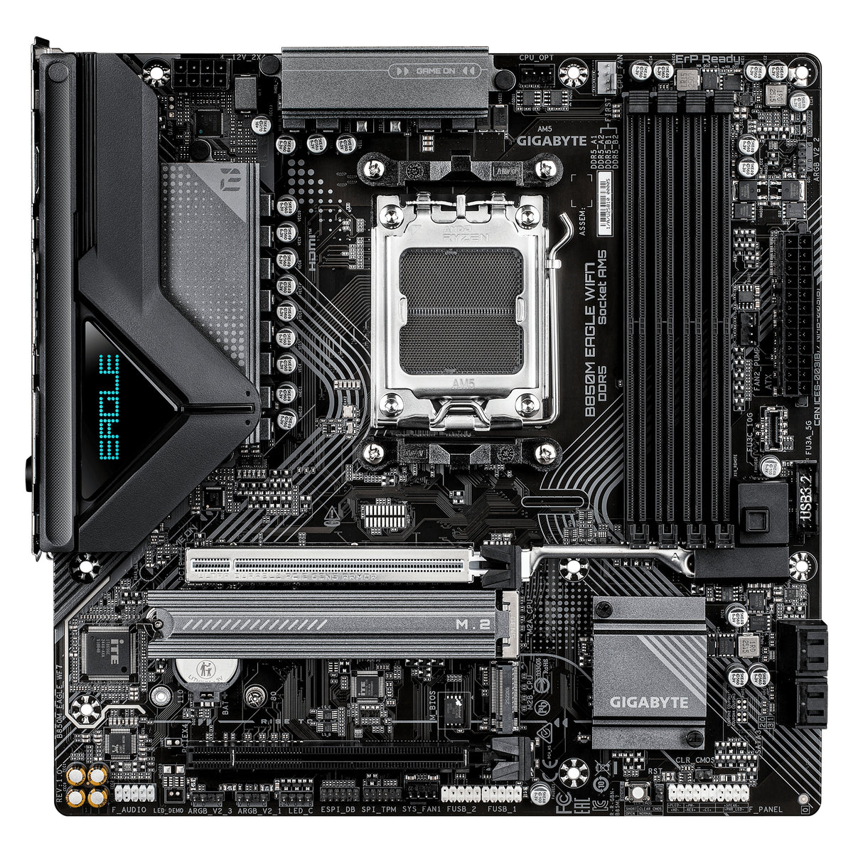 GIGABYTE B850M EAGLE WIFI7 Mainboard – AMD Ryzen 9000 Series CPUs, digitales 8+2+2-Phasen-VRM, bis zu 8200 MHz DDR5 (O.C.), 1× PCIe-5.0-M.2 + 1× PCIe-4.0-M.2, Wi-Fi 7, 2.5-GbE-LAN, USB 3.2 Gen 2