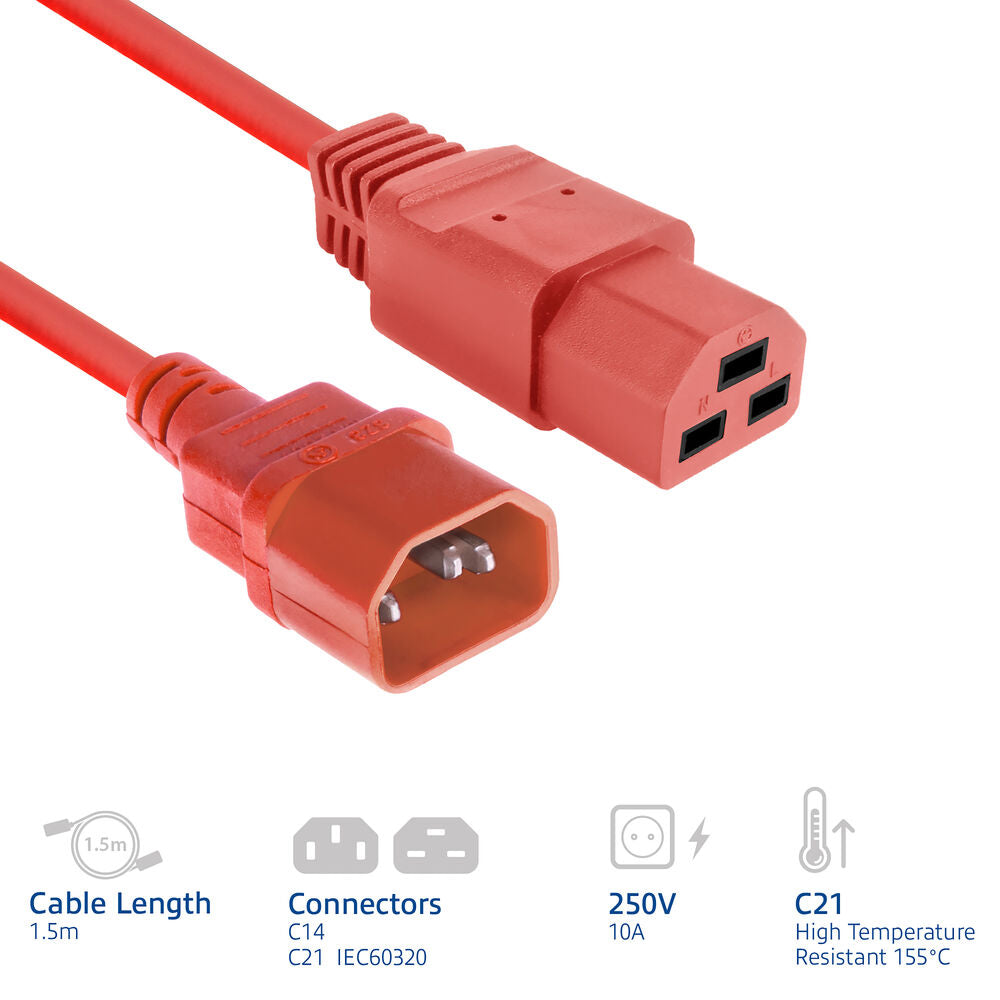 Cavo di alimentazione ACT C14 - C21 IEC60320 rosso 1,5 m