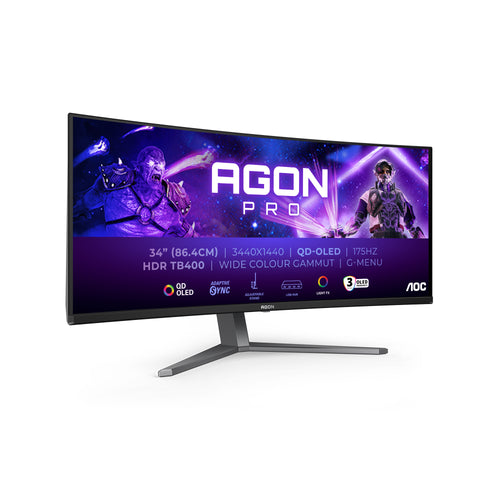 AOC AGON PRO AG346UCD Computerbildschirm 86,4 cm (34") 3440 x 1440 Pixel Wide Quad HD QD-OLED Schwarz, Grau