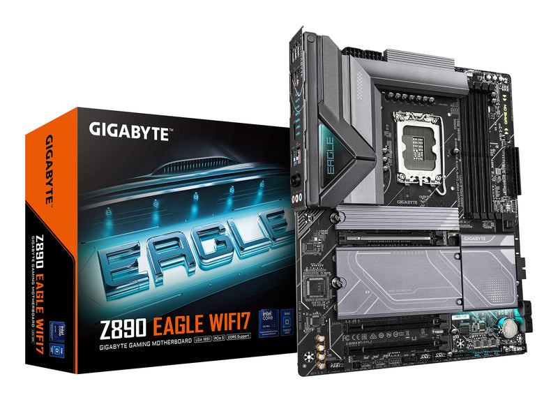 GIGABYTE Z890 EAGLE WIFI7 Mainboard - Unterstützt Intel Core Ultra (Serie 2) CPUs, 14+1+2 Phasen VRM, bis zu 8800MHz DDR5 (OC), 1xPCIe 5.0 + 3xPCIe 4.0, Wi-Fi 7, 2.5GbE LAN, USB 4