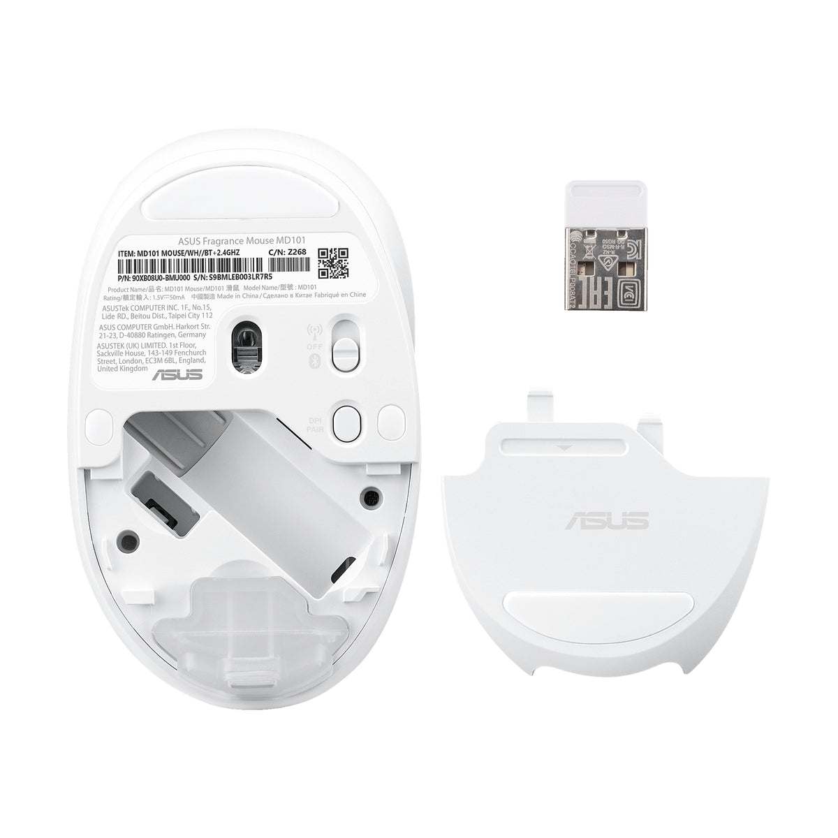 ASUS Fragrance Mouse MD101 Maus Haus Beidhändig RF Wireless + Bluetooth Optisch 2400 DPI