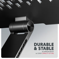 Axagon STND-LRB Aluminiumständer mit 360°-Drehung für Laptops 10"–17.3". Verstellbare Höhe und Winkel. Schwarze Version.