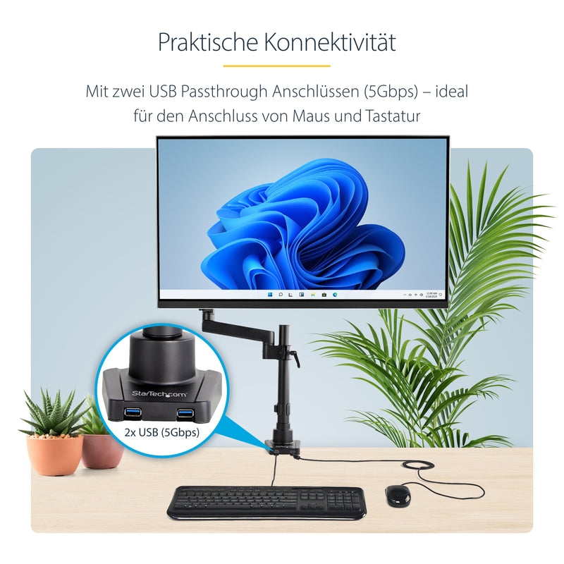 StarTech.com Schreibtisch-Monitorarm mit 2x USB 3.0-Anschlüssen - Monitorhalterung mit Kabelmanagement für bis zu 34 "VESA-Display - Ergonomischer Gelenkarm - Schreibtischklemme/Tülle