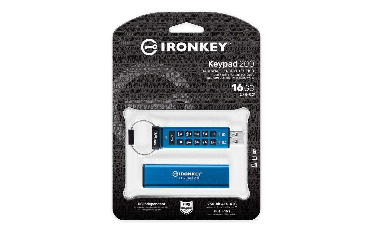 Kingston Technology IronKey 16GB Keypad 200, FIPS 140-3 Lvl 3 AES-256 Verschlüsselung