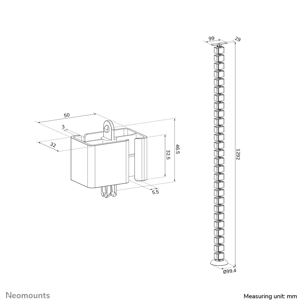 Neomounts ADS06-130BL Kabelwirbelsäule - Schraubbefestigung - universal