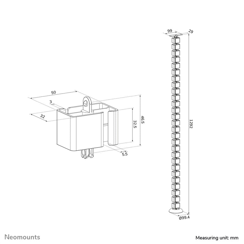 Neomounts ADS06-130BL Kabelwirbelsäule - Schraubbefestigung - universal