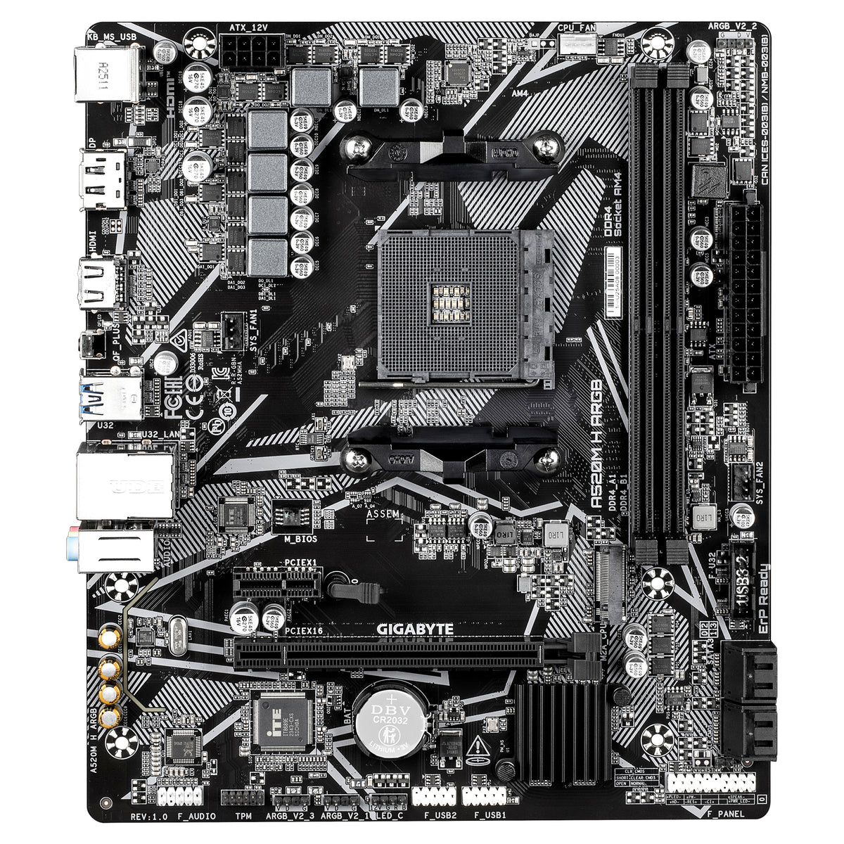 GIGABYTE A520M H ARGB Motherboard – Supports AMD Ryzen 5000 Processors, up to 5100 MHz DDR4 (OC), PCIe 3.0 x4 M.2, 1GbE LAN, USB 3.2 Gen 1