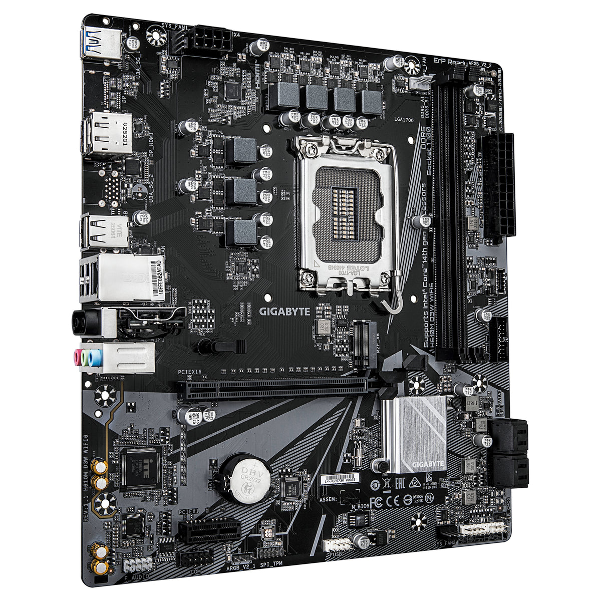 GIGABYTE H610M D3W WIFI6 Mainboard - Unterstützt Intel Core Prozessoren der 14. Generation, 5+1+1 Phasen VRM, bis zu 5600MHz DDR4, 1xPCIe 3.0 M.2, Wi-Fi 6, 1GbE LAN, USB 3.2 Gen 1